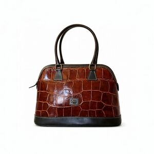 Dooney & Bourke Croco Embossed Leather Domed Satchel Cognac Brown Old Money